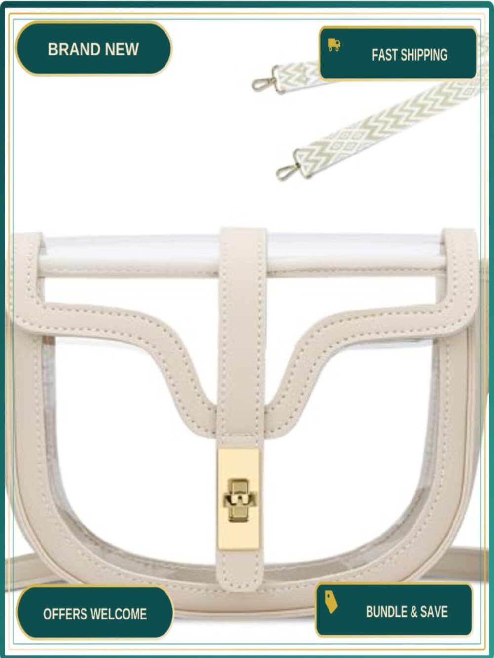 Clear PVC Crossbody Bag Stadium Approved Vegan Leather Wide Strap